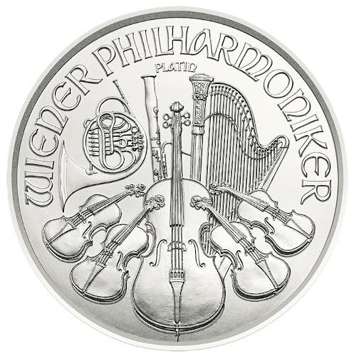 Obverse of an 1 Ounce Platinum Vienna Philharmonic with the different instruments © Austrian Mint