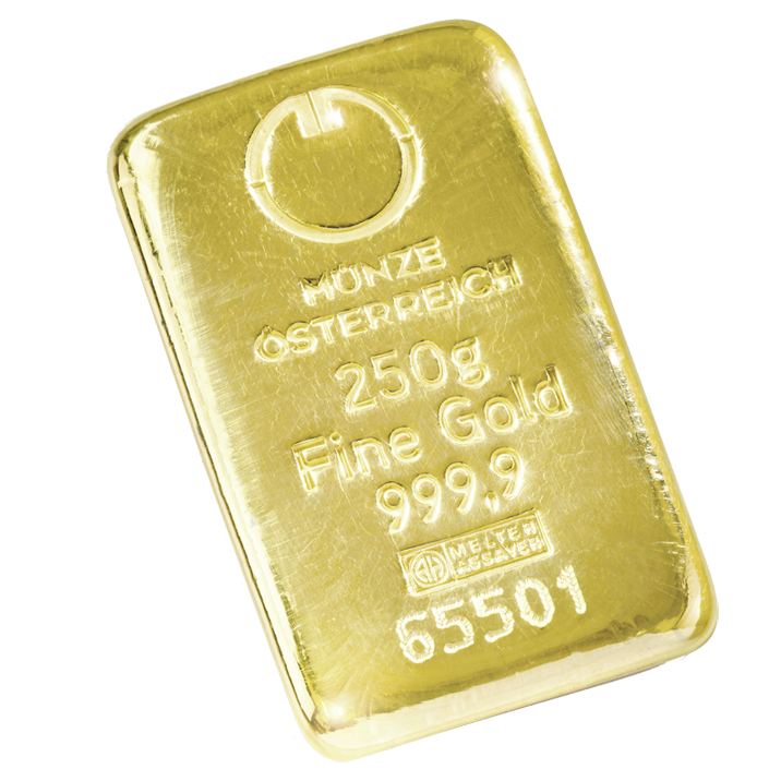 250 Gramm Goldbarren, Urheberrecht: Münze Österreich 