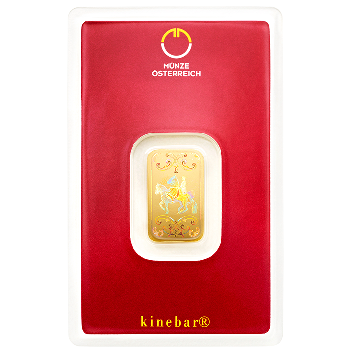 Bild eines 5 Gramm Goldbarren mit Hologramm eingeschweisst im Blister © Münze Österreich
