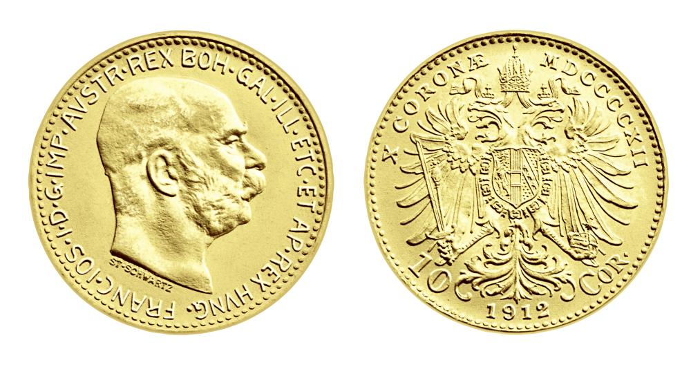 Moneta da 10 corone Austria-Ungheria, dritto e rovescio © Zecca austriaca