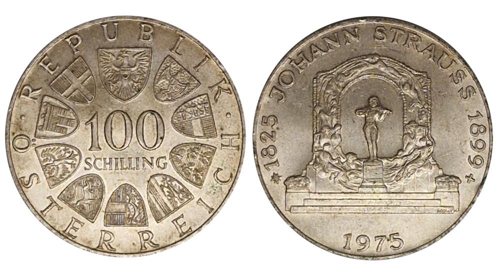 Moneta d'argento da 100 Schilling Austria del 1975. © PreMeSec Sagl