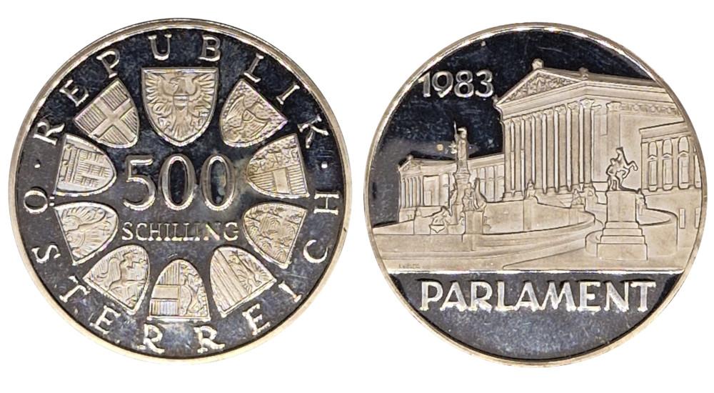 500 Schilling silver coin Austria from 1983. © PreMeSec Ltd liab Co.