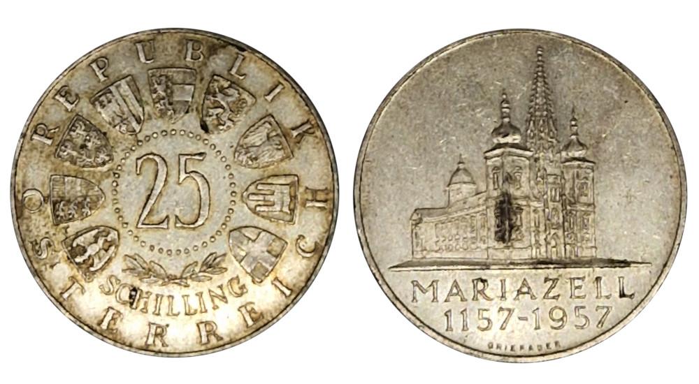 Pièce d'argent 25 Schilling Autriche de 1957. © PreMeSec Sarl